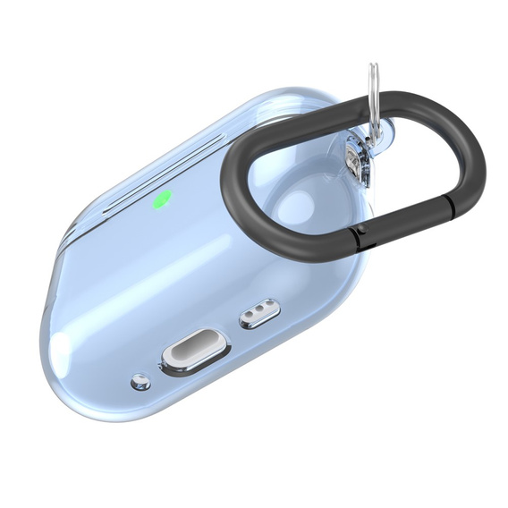 Etui silikonowe do AirPods Pro 3 z karabińczykiem, przezroczyste / niebieskie