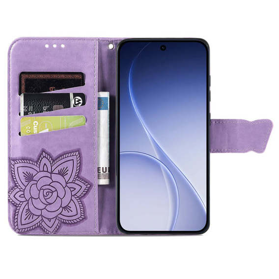 Etui z klapką do Oppo Reno 15 Pro, Butterfly, fioletowe
