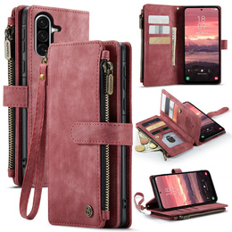 Etui CASEME do Samsung Galaxy A56 5G, Leather Wallet Cash and Card Slots, z paskiem, czerwone