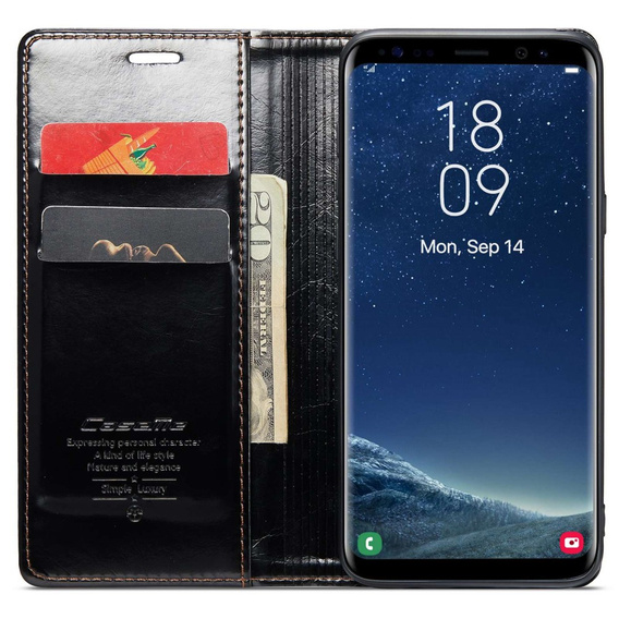 Etui z klapką CASEME do Samsung Galaxy S8+ Plus, Waxy Textured, czarne