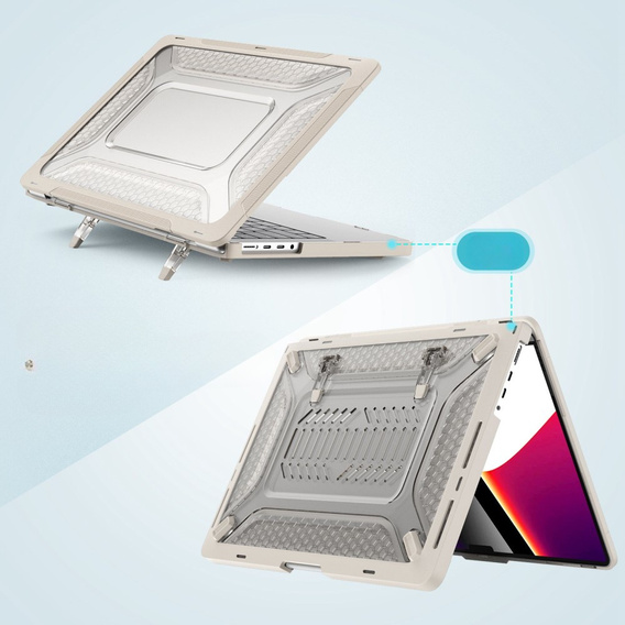  Etui Pancerne Kickstand do Macbook Pro 14 2021 A2442, Beżowe