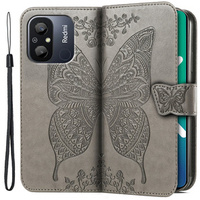 Etui z klapką do Xiaomi Redmi 12C, Butterfly, szare