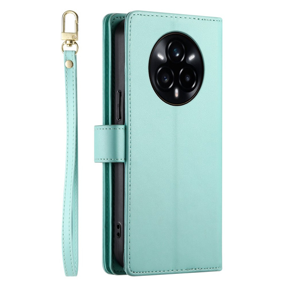 Etui z klapką do Realme 14 Pro+ 5G, Wallet Zipper Pocket, miętowe