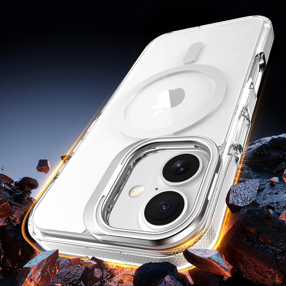 Etui do iPhone 17, do MagSafe, z podstawką, przezroczyste z szarymi akcentami