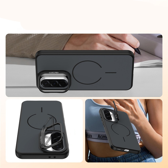 Etui do Samsung Galaxy A57 5G, Skin-touch z podstawką, do MagSafe, czarne