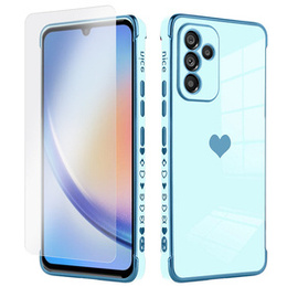 Zestaw Etui do Samsung Galaxy A34 5G, Electro heart, Niebieskie + szkło