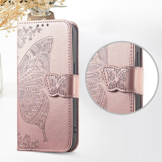 Etui z klapką do Xiaomi Redmi 15C 4G/LTE, Butterfly, różowe rose gold