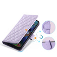 Etui z klapką do iPhone 16 Pro Max, Rhombus Crossbody Leather, fioletowe