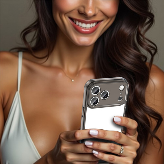 Etui do iPhone 17 Pro Max, silikonowe z twardym tyłem, przydymione czarne