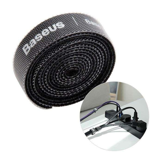 Baseus – organizer z taśmą rzepową do kabli 50 cm - czarny
