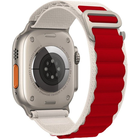 Pasek Nylonowy do Apple Watch 1/2/3/4/5/6/7/8/9/10/11/SE Ultra 1/2/3 42/44/45/46/49mm, Beżowy / Czerwony