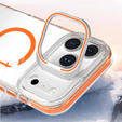 Etui do iPhone 17 Pro Max, do MagSafe, z podstawką, przezroczyste z pomarańczowymi akcentami