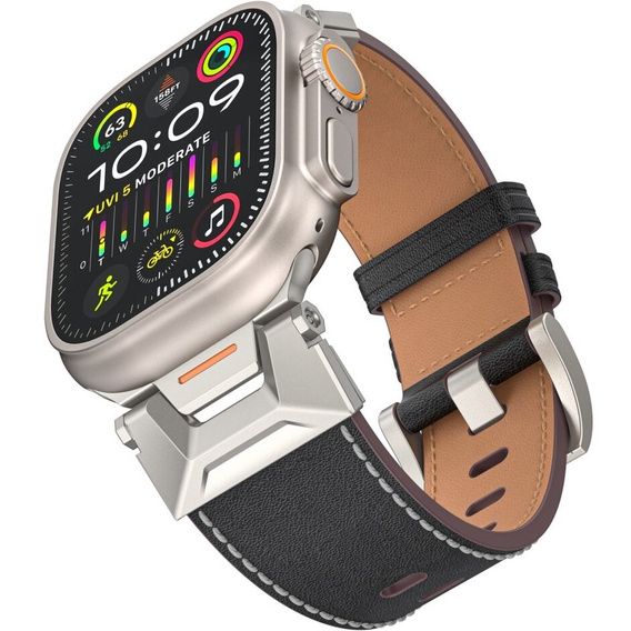 Pasek skórzany do Apple Watch 1/2/3/4/5/6/7/8/9/SE/Ultra/Ultra 2 42/44/45/49MM, Czarny