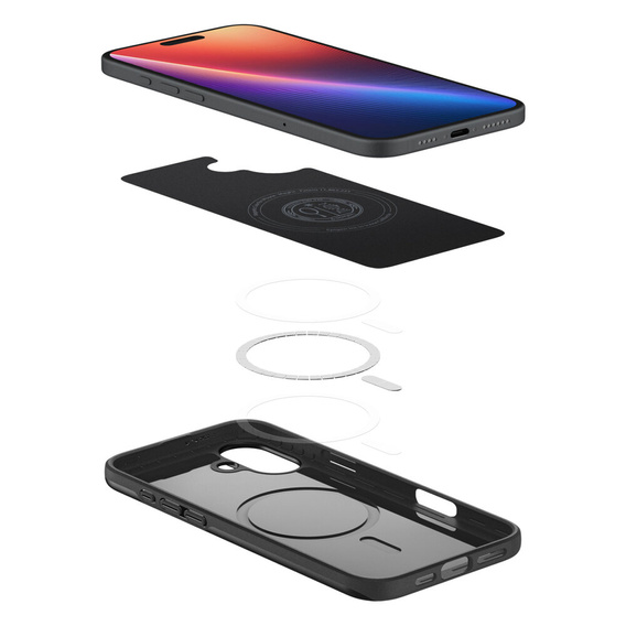Etui Spigen do iPhone 16 Plus, Thin Fit Mag, szare + Szkło hartowane 9H
