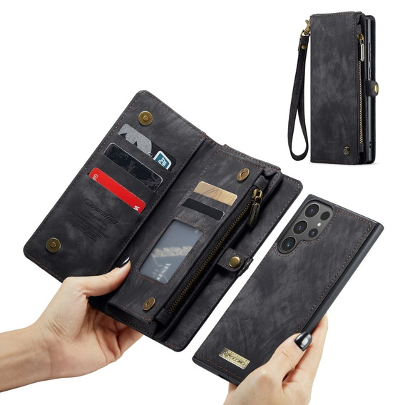 Etui CASEME do Samsung Galaxy S25 Ultra, Retro Leather Wallet, z paskiem, czarne