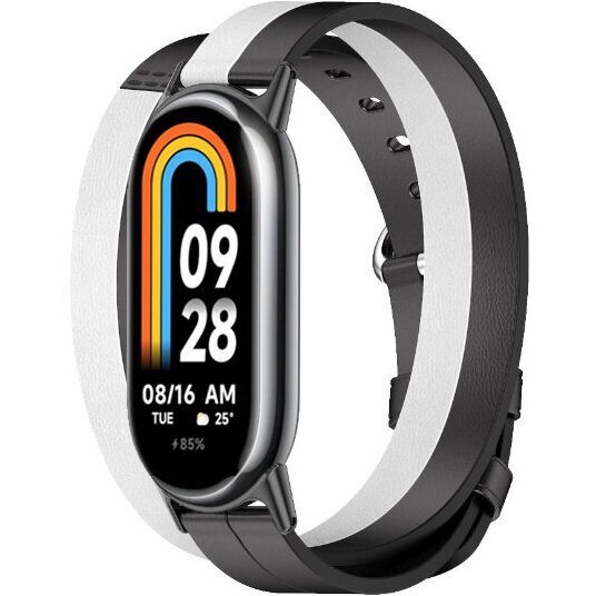 Pasek Skórzany do Xiaomi Smart Mi Band 8 / Xiaomi Smart Mi Band 9, Czarny/Biały