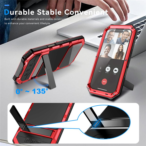 Etui pancerne do iPhone 17, R-JUST, z podstawką, czerwone
