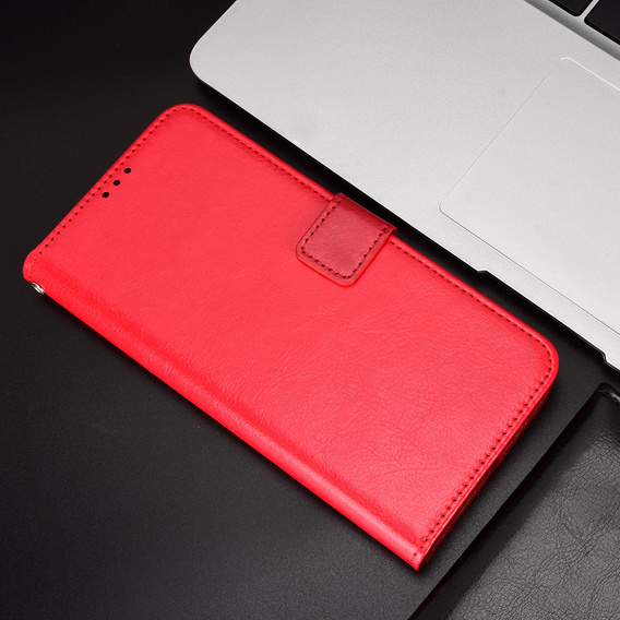 Etui z klapką do Xiaomi Poco F6 Pro, Crazy Horse Wallet, czerwone