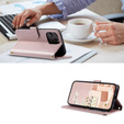 Etui z klapką do iPhone 16 Pro Max, Rhombus Crossbody Leather, różowe rose gold