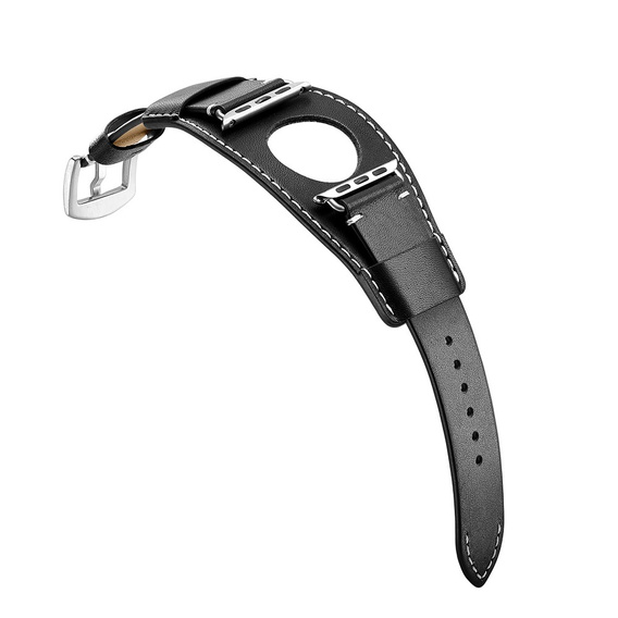 Pasek Skórzany do Apple Watch 1/2/3/4/5/6/7/8/9/10/11/SE Ultra 1/2/3 42/44/45/46/49mm, Czarny