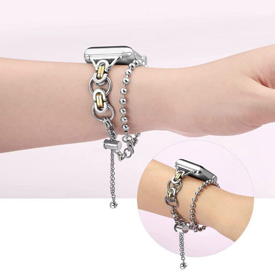 Kobieca bransoleta do Apple Watch 1/2/3/4/5/6/7/8/9/10/11/SE Ultra 1/2/3 42/44/45/46/49mm, Srebrna / Złota