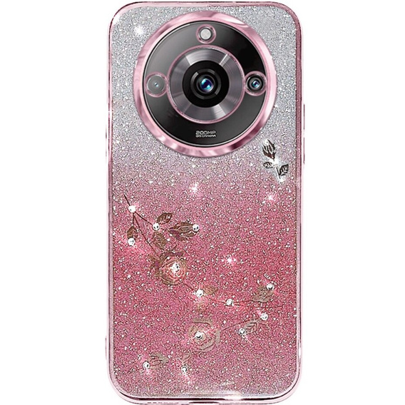 Etui do Realme 11 Pro 5G / Pro+ 5G, Glitter Flower, różowe rose gold