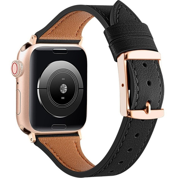 Pasek Skórzany do Apple Watch 1/2/3/4/5/6/7/8/9/10/SE/Ultra/Ultra 2 42/44/45/46/49mm, Czarny