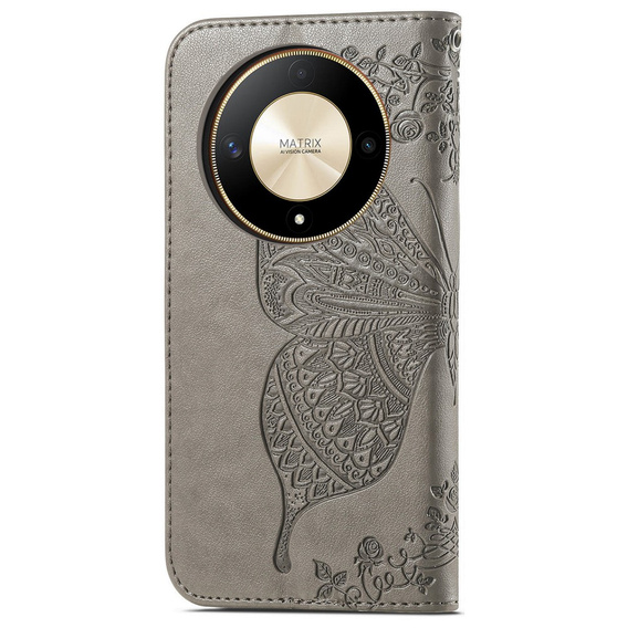 Etui z klapką do Honor Magic 6 Lite 5G, Butterfly, szare