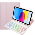 Etui z podświetlaną klawiaturą bluetooth do iPad 11" 2025 A16 (11 gen.) / iPad 10.9" 2022 (10 gen.), różowe