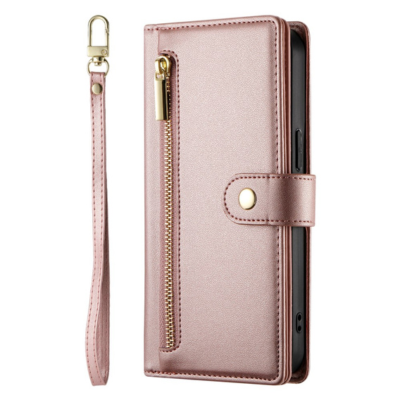 Etui z klapką do Samsung Galaxy S25+ Plus, Wallet Zipper Pocket, różowe