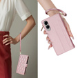 Etui z klapką do Samsung Galaxy S25 Edge, Rhombus Crossbody, różowe rose gold