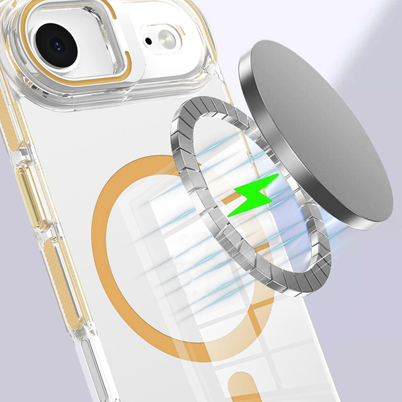 Etui do iPhone Air, do MagSafe, z podstawką, przezroczyste ze złotymi akcentami