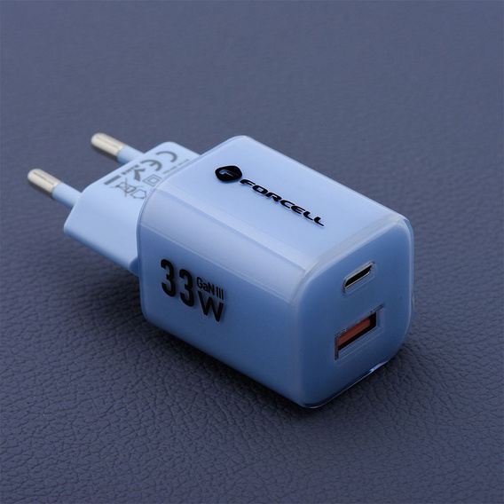 Forcell F-Energy GaN III Crystal Color VT-41 33W – ładowarka z kablem USB-C - niebieska