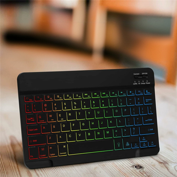 Bezprzewodowa klawiatura Bluetooth z kolorowym podświetleniem, czarna