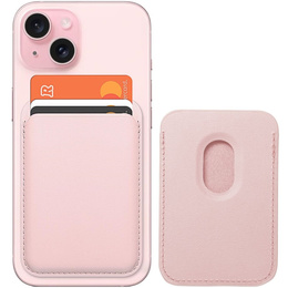 Portfel magnetyczny na karty do iPhone 12 / 13 / 14 / 15 / 16, Leather Mag Wallet, kompatybilny z MagSafe – różowy