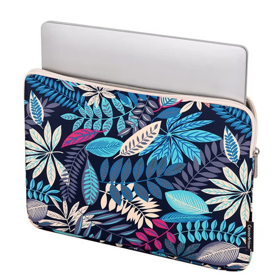 Etui na Laptopa 13" z Kolorowym Nadrukiem Liści - Niebieskie