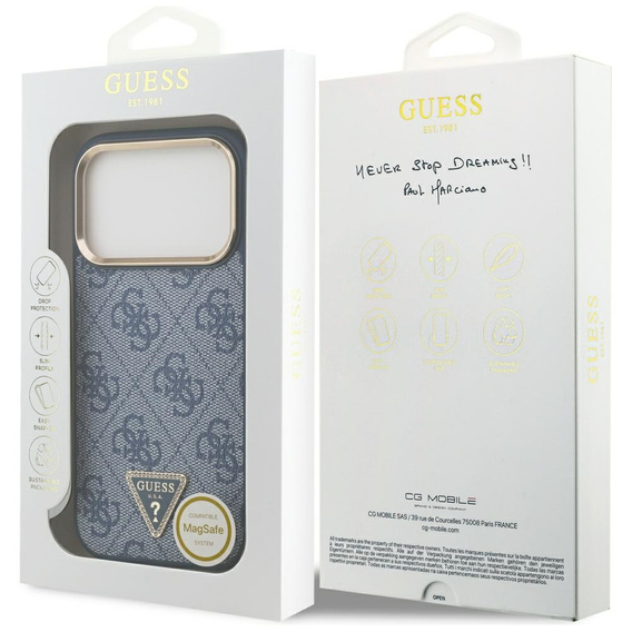 Etui GUESS do iPhone 17 Pro, 4G Triangle Logo MagSafe, niebieskie