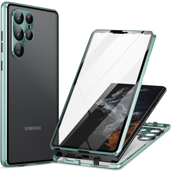 Etui do Samsung Galaxy S24 Ultra, Magnetic Dual Glass, zielone