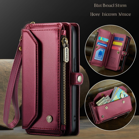 Etui CASEME do iPhone 16e RFID Leather Wallet, RFID Leather Wallet, z paskiem na ramię, czerwone