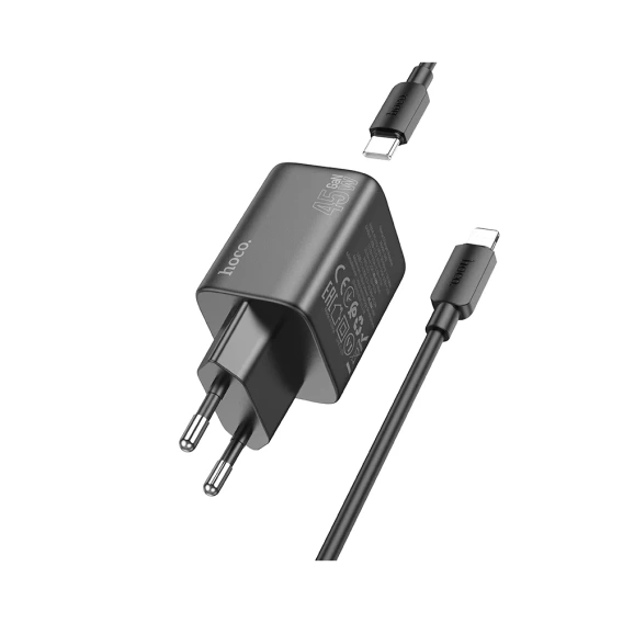 Ładowarka sieciowa HOCO 2x Typ-C + kabel Typ-C do Lightning PD/QC 45W GaN N42 czarna