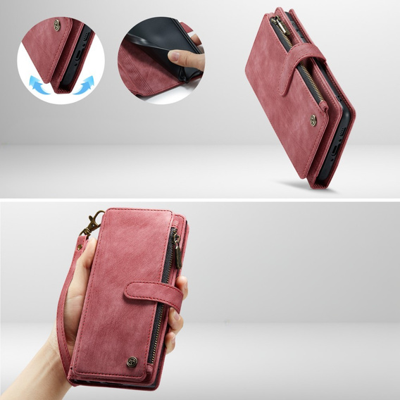 Etui CASEME do Samsung Galaxy A56 5G, Leather Wallet Cash and Card Slots, z paskiem, czerwone