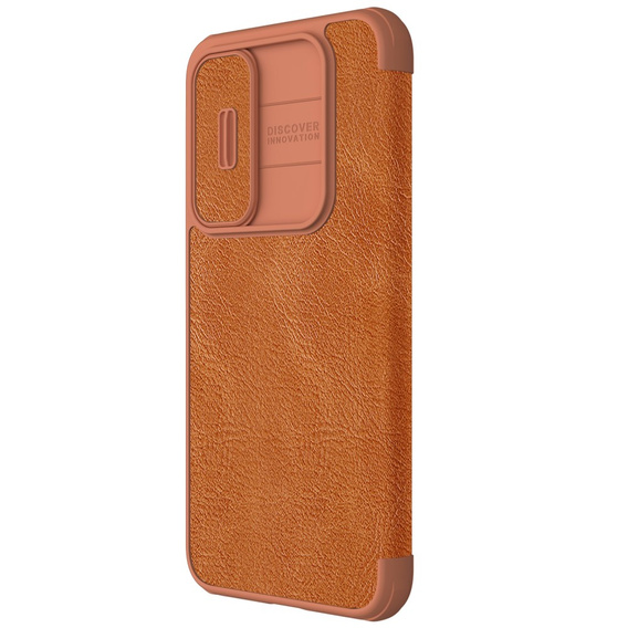 Etui z klapką NILLKIN do Samsung Galaxy A55 5G, CamShield Qin Pro, skórzane, brązowe