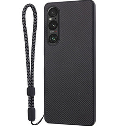 Etui skórzane do Sony Xperia 1 V, Obudowa leather hybrid, Carbon Case, Czarne