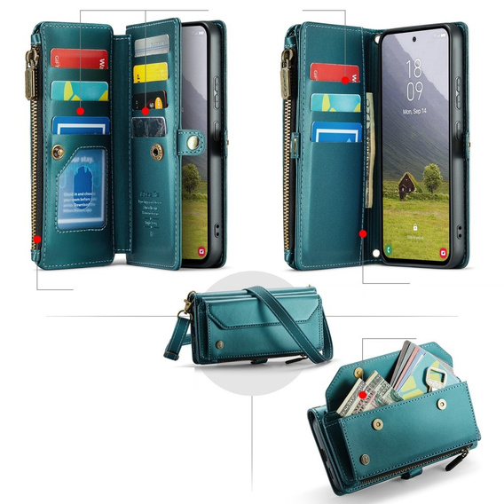 Etui portfelowe z zamkiem i paskami do Samsung Galaxy S25 Edge – praktyczność i styl w jednym - zielone