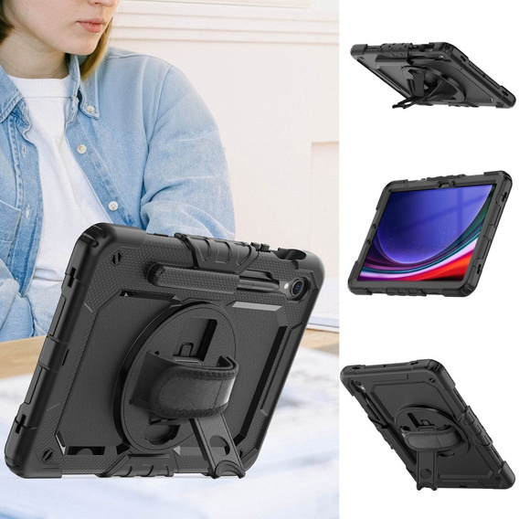 Etui pancerne do Samsung Galaxy Tab S10 Lite / S10 FE / S9 FE, ochronne 360 z miejscem na rysik, czarne