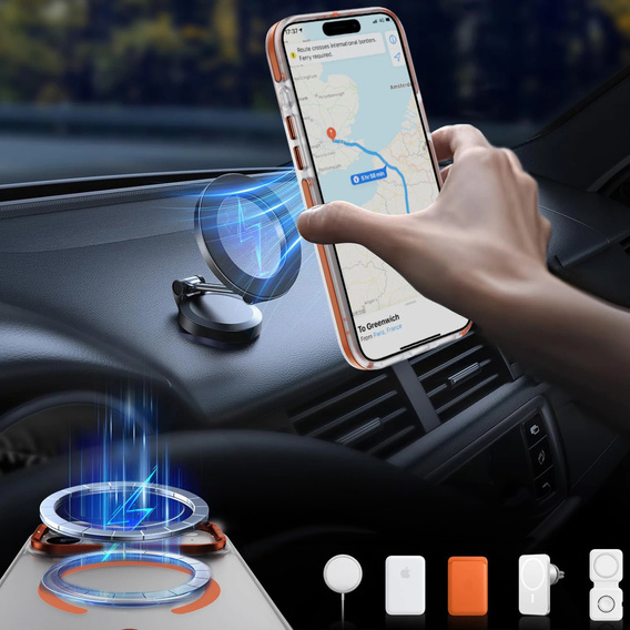 Etui pancerne do iPhone 17 Pro, do MagSafe, przezroczyste z pomarańczową ramką