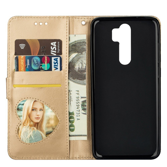 Etui z klapką do Xiaomi Redmi Note 8 Pro, Wallet Zippered, złote