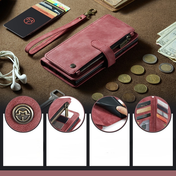 Etui CASEME do Samsung Galaxy A56 5G, Leather Wallet Cash and Card Slots, z paskiem, czerwone