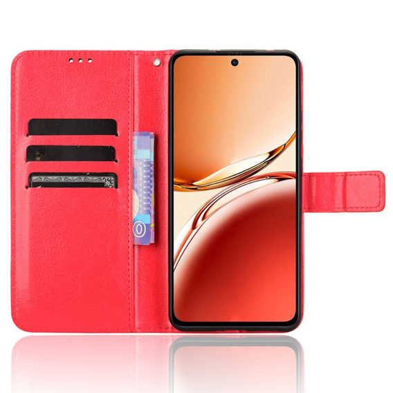 Etui z klapką do Oppo Reno 12FS / 12F, Crazy Horse Wallet, czerwone