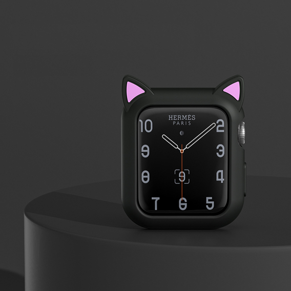Etui Silikonowe do Apple Watch 4/5/6/SE 44mm, Kocie Uszy, Czarne